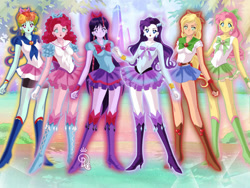 Size: 800x600 | Tagged: safe, artist:soragirl6, applejack, fluttershy, pinkie pie, rainbow dash, rarity, twilight sparkle, human, equestria girls, g4, mane six, sailor moon (series), sailor senshi maker, solo