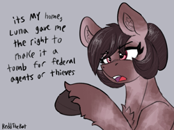 Size: 1871x1402 | Tagged: safe, artist:reddthebat, oc, oc only, oc:number nine, earth pony, pony, chest fluff, dialogue, ear fluff, female, gray background, mare, open mouth, simple background, solo