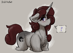 Size: 1712x1238 | Tagged: safe, artist:reddthebat, oc, oc only, oc:violina (reddthebat), ghost, ghost pony, pony, unicorn, chest fluff, female, floppy ears, horn, looking at you, mare, question mark, solo