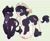 Size: 2403x1950 | Tagged: safe, artist:lainseii, part of a set, classical unicorn, earth pony, pony, unicorn, bangs, barley (warrior cats), big ears, black hooves, black mane, black tail, blue eyes, chest fluff, chest marking, cloven hooves, coat markings, colored belly, colored eyebrows, colored hooves, colored pinnae, cowboy hat, duo, duo male, ear fluff, ear tag, eye clipping through hair, eyebrows, eyebrows visible through hair, facial markings, fetlock tuft, floppy ears, green background, green eyes, hat, heart, heart mark, hooves, horn, leg markings, leonine tail, lidded eyes, looking at each other, looking at someone, male, mismatched hooves, multicolored hooves, pale belly, physique difference, ponified, profile, purple coat, purple mane, purple tail, raised hoof, ravenpaw, shiny mane, shiny tail, short mane, simple background, smiling, smiling at each other, snip (coat marking), splotches, standing on three hooves, stetson, straw in mouth, tail, tail markings, thick eyebrows, three quarter view, two toned coat, two toned mane, two toned tail, unicorn horn, unshorn fetlocks, wall of tags, warrior cats