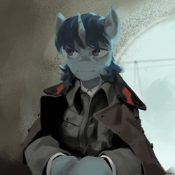 Size: 2000x2000 | Tagged: safe, artist:egil, oc, oc only, oc:starry night (eaw), pony, unicorn, equestria at war mod, bags under eyes, clothes, coat, female, horn, josip broz tito, mare, painting, solo, uniform