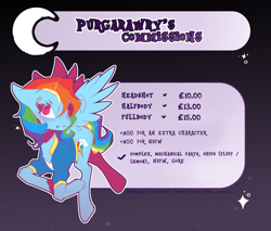 Size: 2500x2133 | Tagged: safe, artist:purgarawry, rainbow dash, pegasus, pony, g4, advertisement, commission, commission info, price list, solo