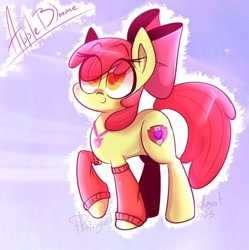 Size: 495x496 | Tagged: safe, artist:roksyant, apple bloom, earth pony, pony, g4, abstract background, clothes, female, filly, foal, jewelry, leg warmers, necklace, outline, solo, text, the cmc's cutie marks, white outline