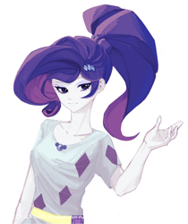 Size: 750x891 | Tagged: source needed, safe, artist:iris-tecetorum-maxim, rarity, human, equestria girls, g4, cutie mark accessory, cutie mark hair accessory, female, hair accessory, simple background, solo, white background