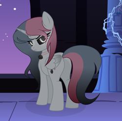 Size: 2328x2300 | Tagged: safe, artist:darbypop1, oc, oc only, oc:melody everbelle, alicorn, pony, black sclera, castle of the royal pony sisters, female, mare, nightmarified, solo