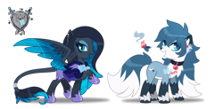 Size: 1280x629 | Tagged: safe, artist:dixieadopts, oc, oc only, oc:blue paws, oc:midnight ace, hybrid, pony, duo, female, mare, simple background, transparent background