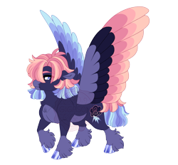 Size: 4100x3800 | Tagged: safe, artist:gigason, oc, oc only, oc:two tone, pegasus, pony, g4, adoptable, blaze (coat marking), blue eyes, blue hooves, cloven hooves, coat markings, colored belly, colored eyebrows, colored hooves, colored pinnae, colored wings, ear fluff, eye clipping through hair, facial markings, fetlock tuft, floppy ears, frown, high res, hooves, looking back, magical lesbian spawn, male, mismatched wings, multicolored mane, multicolored tail, multicolored wings, multicolored wingtips, nonbinary, nonbinary oc, offspring, pale belly, parent:oc:silver stain, parent:rainbow dash, parents:canon x oc, pegasus oc, profile, purple coat, shaggy mane, shaggy tail, shiny hooves, simple background, socks (coat markings), solo, spread wings, striped mane, striped tail, tail, transparent background, wall of tags, watermark, wings