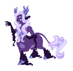 Size: 4400x4300 | Tagged: safe, artist:gigason, oc, oc only, oc:wicked wish, centaur, hybrid, taur, g4, absurd resolution, adoptable, antlers, claws, cloven hooves, coat markings, colored belly, colored claws, colored eyebrows, colored hooves, colored pinnae, eye clipping through hair, facial markings, female, female oc, floppy ears, gradient mane, gradient tail, hand on hip, hooves, hybrid oc, interspecies offspring, leonine tail, long fetlocks, multicolored mane, multicolored tail, offspring, one eye closed, pale belly, parent:lord tirek, parent:starlight glimmer, parents:starek, purple coat, purple eyes, purple hooves, purple mane, purple tail, raised hoof, shiny antlers, shiny hooves, smiling, snip (coat marking), socks (coat markings), solo, standing on three hooves, striped antlers, striped mane, striped tail, tail, torn ear, unshorn fetlocks, wall of tags, watermark, wavy mane, wavy tail