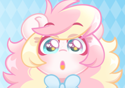 Size: 2605x1846 | Tagged: safe, artist:ninnydraws, oc, oc only, oc:ninny, pegasus, abstract background, blushing, bowtie, colored, eye clipping through hair, female, heterochromia, looking at you, mare, necktie, patterned background, solo, starry eyes, wingding eyes