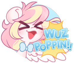 Size: 2497x2132 | Tagged: safe, artist:ninnydraws, oc, oc only, oc:ninny, pegasus, pony, ><, blush lines, blushing, bowtie, bust, circle background, eyes closed, female, mare, necktie, open mouth, simple background, solo, spread wings, transparent background, two toned mane, wings, wuz poppin