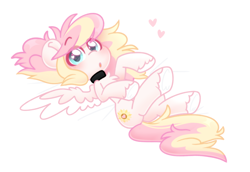 Size: 3048x2096 | Tagged: safe, artist:ninnydraws, oc, oc only, oc:ninny, pegasus, pony, blushing, butt, chest fluff, collar, eye clipping through hair, female, heterochromia, looking at you, lying down, mare, on back, plot, solo, unshorn fetlocks