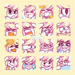 Size: 2492x2492 | Tagged: safe, artist:ninnydraws, oc, oc only, oc:ninny, pegasus, pony, angry dog noises, blushing, bowtie, crying, emotes, eye bulging, eyebrows, eyes closed, female, mare, meme, monkey puppet, necktie, raised eyebrow, smug, suddenly hands, vtuber