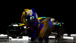 Size: 9600x5400 | Tagged: safe, artist:mrwithered, oc, oc:time vortex, pegasus, pony, 3d, absurd file size, absurd resolution, car, female, glasses, mare, solo