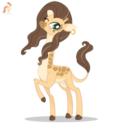 Size: 3321x3321 | Tagged: safe, artist:r4hucksake, oc, oc only, oc:imani, earth pony, giraffe, blushing, cloven hooves, countershading, cute, ear piercing, earring, female, jewelry, ocbetes, one eye closed, piercing, simple background, solo, story included, transparent background, wink