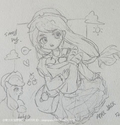 Size: 750x777 | Tagged: safe, artist:xinjinjumin193918007138, applejack, earth pony, human, pony, g4, humanized, pencil drawing, traditional art