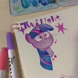 Size: 2160x2160 | Tagged: safe, artist:miss-aciturn, twilight sparkle, pony, unicorn, g4, bust, horn, marker drawing, paper, photo, portrait, solo, traditional art, twilight sparkle is best facemaker