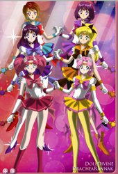 Size: 407x597 | Tagged: safe, artist:ciela101, applejack, fluttershy, pinkie pie, rainbow dash, rarity, twilight sparkle, human, g4, clothes, cosplay, costume, humanized, mane six, sailor moon (series), sailor senshi maker