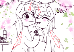 Size: 2360x1640 | Tagged: safe, oc, alicorn, earth pony, pegasus, pony, unicorn, commission, couple, cute, duo, horn, ych sketch, your character here