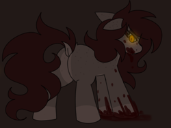 Size: 1200x900 | Tagged: safe, artist:php193, oc, oc only, oc:delirium, earth pony, pony, blood, blood on face, blood on hooves, blood splatter, butt, crazy eyes, evil, female, glowing, glowing eyes, golden eyes, looking at you, looking back, looking back at you, mare, plot, solo, vent art