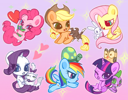 Size: 3301x2594 | Tagged: safe, artist:nimingxiwang168, angel bunny, applejack, fluttershy, gummy, opalescence, owlowiscious, pinkie pie, rainbow dash, rarity, spike, tank, twilight sparkle, winona, alligator, bird, cat, dog, dragon, earth pony, owl, pegasus, pony, tortoise, unicorn, g4, angelbetes, cute, dashabetes, diapinkes, gradient background, gummybetes, horn, jackabetes, mane seven, mane six, opalbetes, owlabetes, raribetes, shyabetes, solo, spikabetes, tankabetes, twiabetes, unicorn twilight, wingless spike, winonabetes