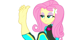 Size: 1920x1080 | Tagged: safe, artist:dustinwatsongkx, fluttershy, human, equestria girls, g4, clothes, disney, feet, feet up, female, fetish, flutterfeet, fluttershy's wetsuit, foot fetish, foot focus, lidded eyes, princess ariel, simple background, skinny, solo, stupid sexy fluttershy, swimsuit, the little mermaid, thin, transparent background, vector, wet hair, wetsuit