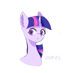 Size: 1080x1080 | Tagged: safe, artist:mumujiaowoshuxueyingyuhehuaxue, twilight sparkle, pony, unicorn, g4, bust, female, horn, lighter coat, mare, portrait, simple background, solo, white background