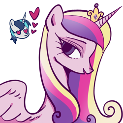 Size: 2048x2048 | Tagged: safe, artist:nimingxiwang168, princess cadance, shining armor, alicorn, pony, unicorn, g4, bust, duo, duo male and female, female, heart, heart eyes, horn, male, mare, portrait, simple background, slender, spread wings, stallion, thin, white background, wingding eyes, wings