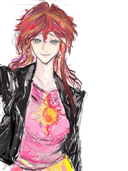 Size: 750x1001 | Tagged: safe, artist:wei0385829, sunset shimmer, human, g4, humanized, simple background, solo, white background