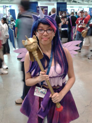 Size: 900x1200 | Tagged: safe, artist:brinycosplay, twilight sparkle, human, bronycon, bronycon 2014, g4, clothes, cosplay, costume, glasses, irl, irl human, photo, scepter, twilight scepter