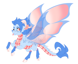 Size: 4100x3400 | Tagged: safe, artist:gigason, oc, oc only, oc:scales, dracony, dragon, hybrid, g4, adoptable, blue coat, butterfly wings, cloven hooves, coat markings, colored belly, colored eyebrows, colored hooves, colored horns, colored pinnae, colored wings, dracony oc, ear fluff, eye markings, forked tongue, gradient wings, high res, hooves, horns, interspecies offspring, light blue coat, looking back, magical lesbian spawn, male, multicolored wings, offspring, one eye closed, parent:oc:zelus, parent:princess ember, parents:canon x oc, pink hooves, raised hooves, raised leg, rearing, shiny hooves, shiny horns, simple background, slit pupils, smiling, socks (coat markings), solo, spikes, spread wings, standing, standing on one leg, three quarter view, tongue out, transparent background, transparent wings, two toned eyes, watermark, wings, wink