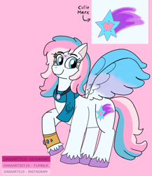 Size: 810x935 | Tagged: safe, artist:daniarts19, star catcher, pegasus, pony, g3, alternate universe, bracelet, clothes, colored wings, daniverse, female, jewelry, light pink background, mare, necklace, redesign, scarf, simple background, smiling, solo, spread wings, standing on three hooves, three toned mane, two toned wings, unshorn fetlocks, wings