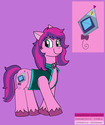 Size: 828x983 | Tagged: safe, artist:daniarts19, skywishes, earth pony, pony, g3, alternate universe, clothes, cute, daniverse, female, jacket, kite, looking to the left, mare, purple background, redesign, simple background, smiling, solo, two toned mane, unshorn fetlocks