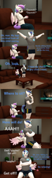 Size: 1920x6480 | Tagged: safe, artist:papadragon69, princess flurry heart, shining armor, anthro, plantigrade anthro, g4, 3d, ball, bluey, comic, couch, father and child, father and daughter, female, giggling, laughing, male, parody, reference, sitting on person, sitting on pony, source filmmaker, spread wings, wings