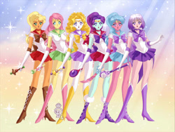 Size: 800x600 | Tagged: safe, artist:pokemongril762, applejack, fluttershy, pinkie pie, rainbow dash, rarity, twilight sparkle, human, equestria girls, g4, clothes, cosplay, costume, mane six, sailor moon (series), sailor senshi maker