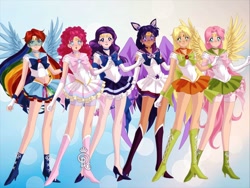 Size: 800x600 | Tagged: safe, artist:pokemongril762, applejack, fluttershy, pinkie pie, rainbow dash, rarity, twilight sparkle, human, equestria girls, g4, clothes, cosplay, costume, mane six, sailor moon (series), sailor senshi maker