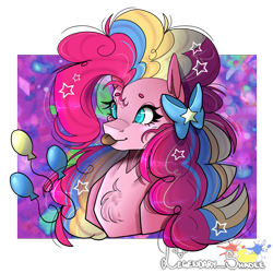 Size: 1000x1000 | Tagged: safe, artist:legendaryshadee, pinkie pie, earth pony, pony, g4, balloon, rainbow power, solo, tongue out