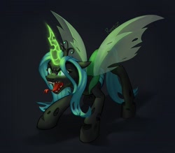 Size: 2525x2212 | Tagged: safe, artist:rerrtiz, queen chrysalis, changeling, changeling queen, g4, female, glowing, glowing horn, horn, open mouth, solo, tongue out