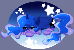 Size: 3648x2480 | Tagged: safe, artist:cattstaycool, princess luna, alicorn, pony, g4, clothes, cute, female, high res, mare, sleepyhead, socks, solo, stars, striped socks