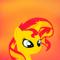 Size: 2048x2048 | Tagged: safe, artist:trrrebleee, sunset shimmer, unicorn, g4, curved horn, drawing, horn, painting, solo