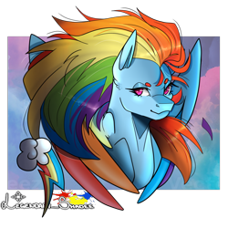 Size: 1000x1000 | Tagged: safe, artist:legendaryshadee, rainbow dash, pegasus, pony, g4, bust, female, mare, multicolored hair, portrait, rainbow hair, rainbow power, solo