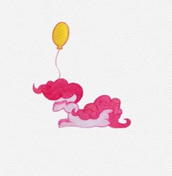 Size: 1417x1452 | Tagged: safe, artist:miss-aciturn, pinkie pie, earth pony, pony, g4, balloon, clumsy, faceplant, female, lying down, mare, prone, simple background, solo, white background