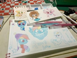 Size: 4032x3024 | Tagged: safe, artist:miss-aciturn, applejack, rainbow dash, oc, human, pegasus, pony, g4, female, humanized, irl, mare, photo, traditional art, watercolor painting, wip