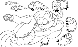 Size: 1500x903 | Tagged: safe, artist:sepiakeys, angel bunny, sheep, anthro, g4, monochrome, sleeping