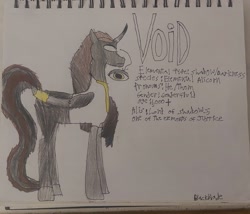 Size: 3045x2604 | Tagged: safe, artist:blackblade360, oc, oc only, oc:void (blackblade360), alicorn, pony, shadow pony, alicorn oc, colored pencil drawing, colored wings, flowing mane, flowing tail, glowing, glowing eyes, gradient mane, horn, irl, male, male alicorn, male alicorn oc, paper, photo, signature, solo, stallion, stallion oc, tail, traditional art, two toned mane, two toned tail, two toned wings, wings, yellow eyes