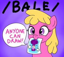 Size: 3150x2787 | Tagged: safe, artist:vomitvomiting, cherry berry, earth pony, pony, g4, /bale/, abstract background, drawing, female, high res, hot air balloon, mare, motivational, mouth hold, solo, twinkling balloon