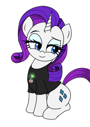 Size: 2480x3508 | Tagged: safe, artist:vomitvomiting, rarity, pony, unicorn, g4, clothes, female, horn, mare, shirt, simple background, sitting, solo, t-shirt, transparent background