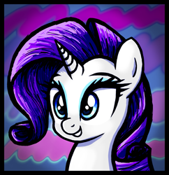 Size: 1371x1414 | Tagged: safe, artist:vomitvomiting, rarity, pony, unicorn, g4, bust, colored, eyeshadow, female, frame, grin, head only, horn, makeup, mare, portrait, smiling, solo