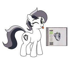 Size: 3518x2944 | Tagged: safe, artist:vomitvomiting, oc, oc only, earth pony, pony, g4, album cover, earth pony oc, female, female oc, gray mane, gray tail, mare, ponified, ponified album cover, simple background, solo, three toned mane, three toned tail, tongue out, ween, white background, white coat, white pepper