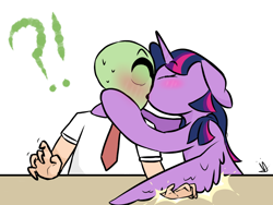 Size: 1024x768 | Tagged: safe, artist:neonnaisedraws, derpibooru exclusive, twilight sparkle, oc, oc:anon, alicorn, human, pony, g4, cute, duo, duo male and female, female, interspecies, kissing, male, pony on human action, pony on human kissing, romance, straight, surprise kiss, twilight sparkle (alicorn), wholesome