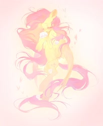 Size: 1682x2052 | Tagged: safe, artist:xinjinjumin677370472411, fluttershy, pegasus, pony, g4, chiikawa, chiikawa (character), crossover, cute, eyes closed, female, gradient background, hug, mare, shyabetes, slender, smiling, thin